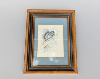 Paul Whitney Hunter, Eichhörnchen-Eichel-Druck, Wildtierillustration, gerahmtes Kunstwerk, ca. 1979