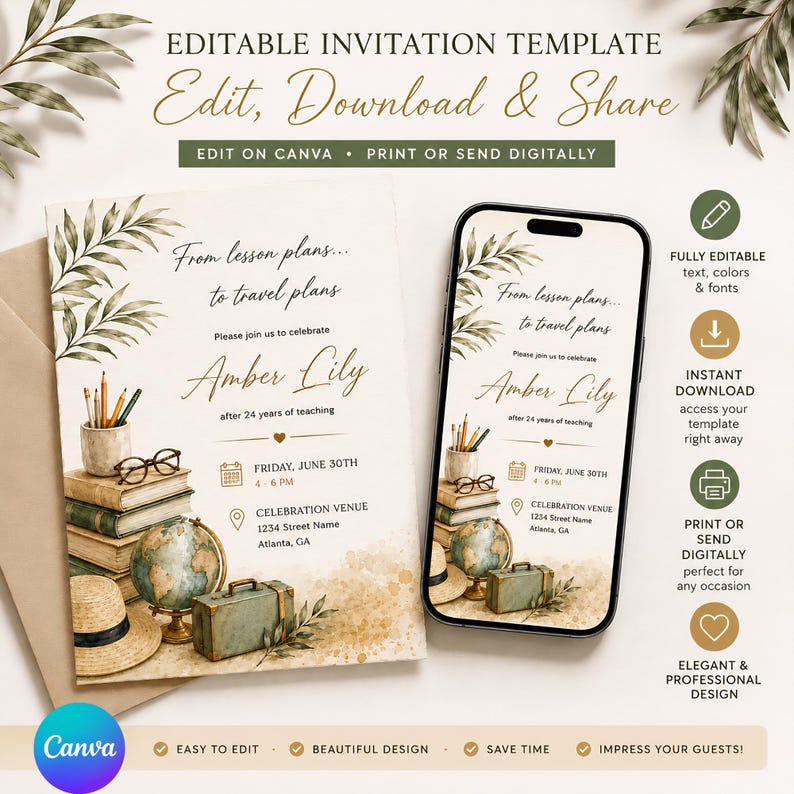 Lesson Invitation Editable Teacher Retirement Invitation Template, From Lesson Plans to ...
