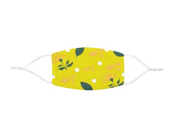 Yellow Floral Pattern Face Mask | Small Pink Flowers, Green Leaves | Adjustable Face Mask