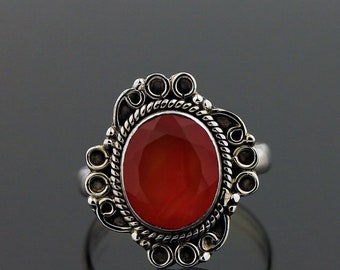 Red Onyx Sterling Silver, Ring Size 7.5, Handmade Jewelry