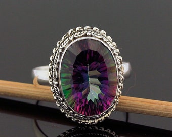 Rainbow Mystic Topaz    Sterling Silver, Ring Size 8 Handmade Jewelry