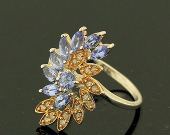Rare Diamond Blue Topaz Sterling Silver Ring, Size 7.5 Handmade Jewelry