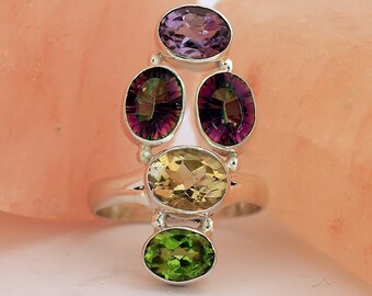 Mystic Topaz Citrine    Sterling Silver, Ring Size 8 Handmade Jewelry