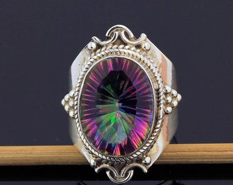 Mystic Topaz Sterling Silver, Ring Size 7, Handmade Jewelry