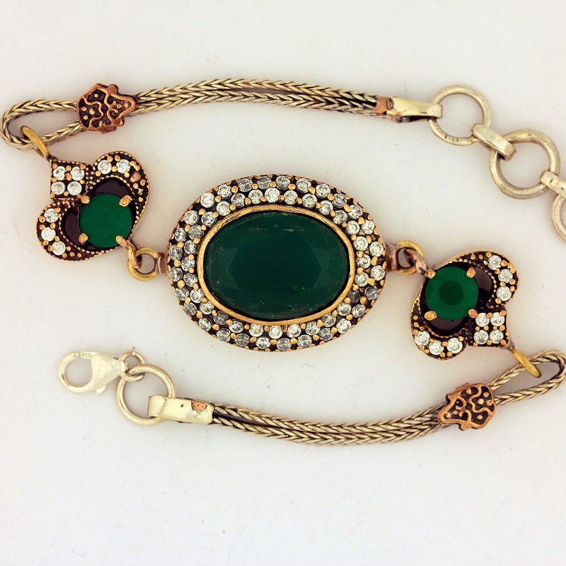 Emerald Topaz Silver Bracelet 925 Sterling Silver Handmade Bracelets Jewelry