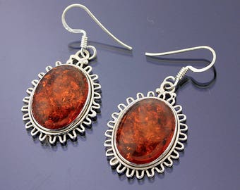 Baltic Amber Earrings  Sterling Silver, 1 1/2 Inch Earring, Handmade Jewelry