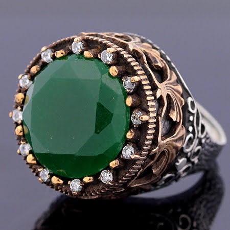 Emerald Topaz Silver Ring Antique Style  925 Sterling Silver  Ring Size 8.5  Handmade Jewelry  Spinner Ring