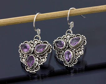 Purple Amethyst Earrings  Sterling Silver, 1 1/4 Inch Earrings Handmade Jewelry