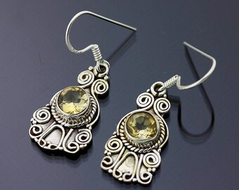 Artisan Citrine Earrings  Sterling Silver, 1 1/4 Inch Earrings Handmade Jewelry