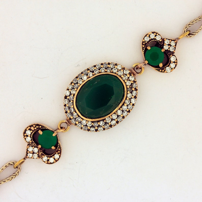 Emerald Topaz Silver Bracelet 925 Sterling Silver Handmade Bracelets Jewelry