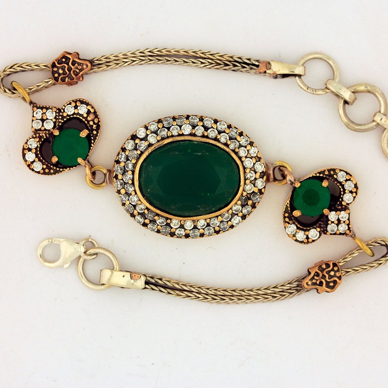 Emerald Topaz Silver Bracelet 925 Sterling Silver Handmade Bracelets Jewelry