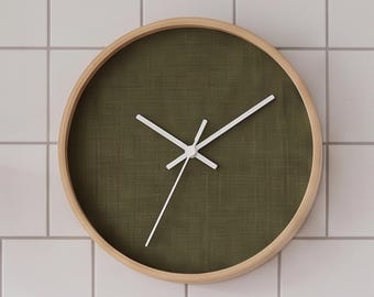 Olive Linen Texture Wall Clock | Minimal Farmhouse Decor