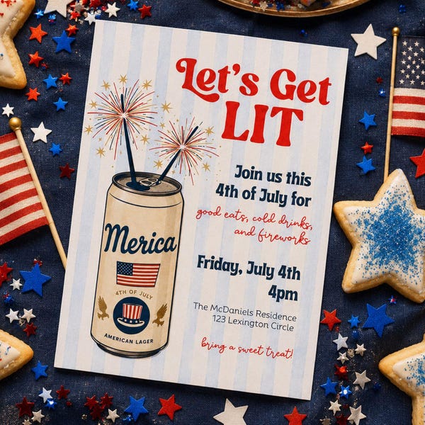 4th of July BBQ Invitation Template | Patriotic Beer Cookout Invite (Digital Download)