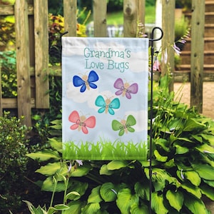 Personalized Garden Flag - Custom monogram Yard Flag Grandmas Garden Love Bugs