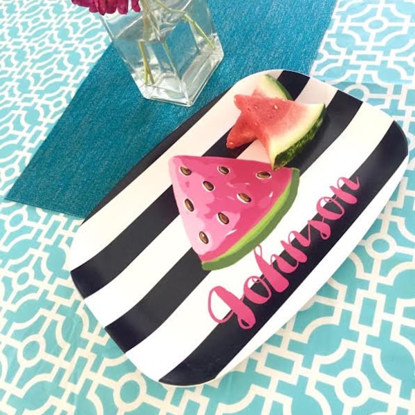 Personalized  Platter Coastal, Customized Melamine Platter Pink Watermelon