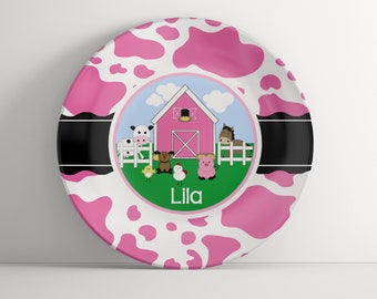 Personalized Plate - Pink Farm Birthday Custom Gift