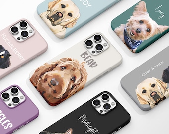 Custom Pet Portrait Personalized Cell Phone Case | Watercolor Painting Drawing From Photo Dog | iPhone 15 | MagSafe Options