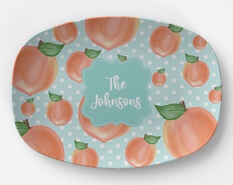 Personalized Platter | Peaches | Plastic Dinnerware | Family Name Plate | Cocktail Party | Tin Tree Gifts Custom