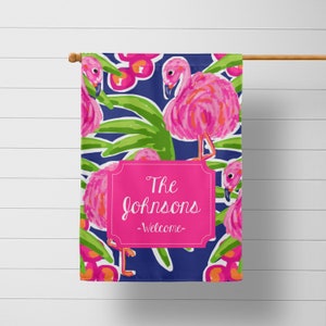 Flamingo Personalized Garden Flag - Custom monogram Yard Flag Welcome Sign