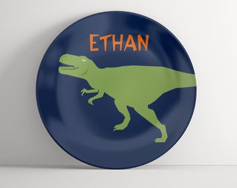 Personalized Dinosaur Plate - Customized Dino Kids Plate