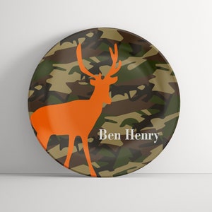 Camo Hunter Personalized Plate - Deer Custom Plate for Boys