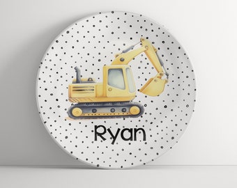 Personalized Plate for Boys - Construction Digger Birthday Gift