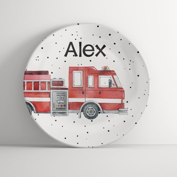 Personalized Plate - Fire Truck - Custom Plate for Boys