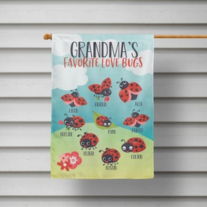 Grandma's Favorite Love Bugs - Personalized Garden Flag - Custom monogram Yard Flag