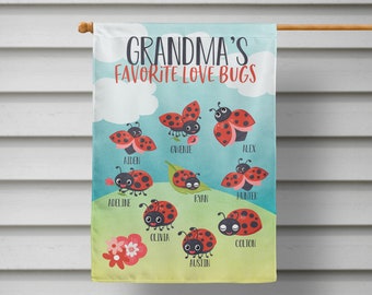 Grandma's Favorite Love Bugs - Personalized Garden Flag - Custom monogram Yard Flag