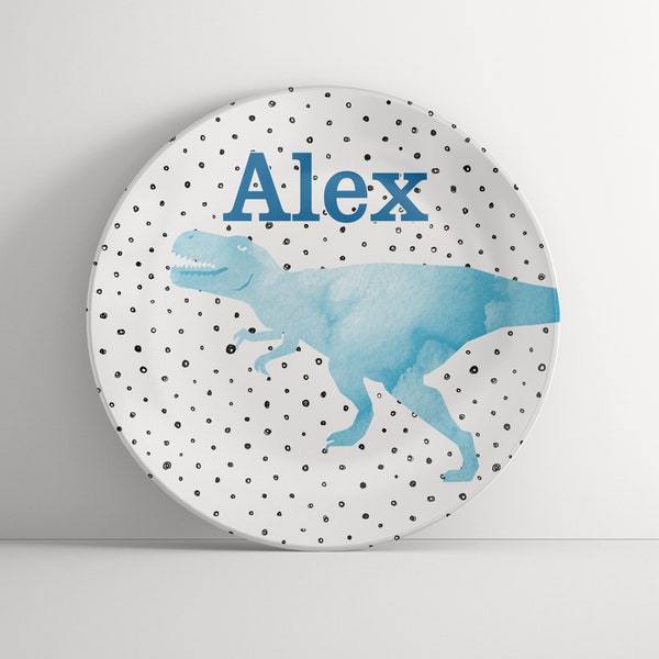 Personalized Dinosaur Plate- Custom Blue Dino Dinnerware