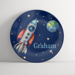 Rocket Personalized Plate -Too the Moon - Custom Dinnerware for Boys