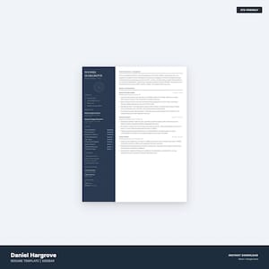 May include: A professional resume template with a sidebar design. The resume is primarily white with a dark blue sidebar. The name "Daniel Hargrove" is at the top, and the text "ATS-FRIENDLY" is in the upper right corner. The words "RESUME TEMPLATE | SIDEBAR" are at the bottom.