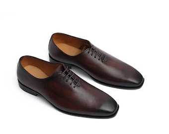 Men's Brown Leather Oxford Brogue Dress Shoes – Classic Lace-Up Formal Footwear