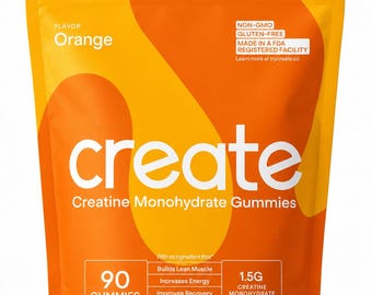 Gélifiés à la créatine monohydratée | Cadeau de sport pour lui | Supplément de récupération musculaire | Végétalien Sans gluten Sans OGM | 90 bonbons gélifiés saveur orange