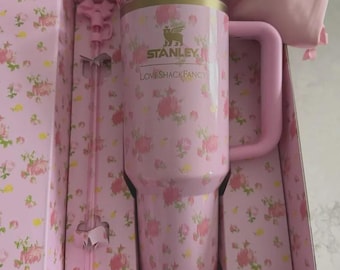 Gobelet Stanley LoveShackFancy 40 oz : désaltérant scintillant floral rose coucher de soleil Ibiza