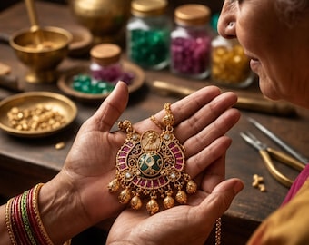 Antik Gold Meenakari Jhumka Halsketten Set | Kemp Ruby Haram indischer Brautschmuck
