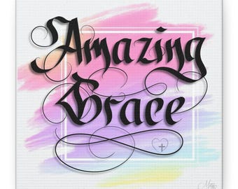 Grace Calligraphy Canvas Art – Watercolor Faith Message