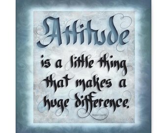 Inspirational Calligraphy Canvas, Attitude Quote Wall Art, Winston Churchill Saying