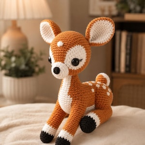 Handgjord virkad hjortplysch | Amigurumi rådjurleksak, barnrumsdekor i skogen