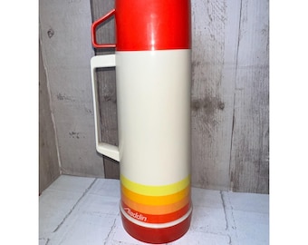 Aladdin Thermos Vintage 1970's, Pint Size Made in USA, Red Orange Yellow