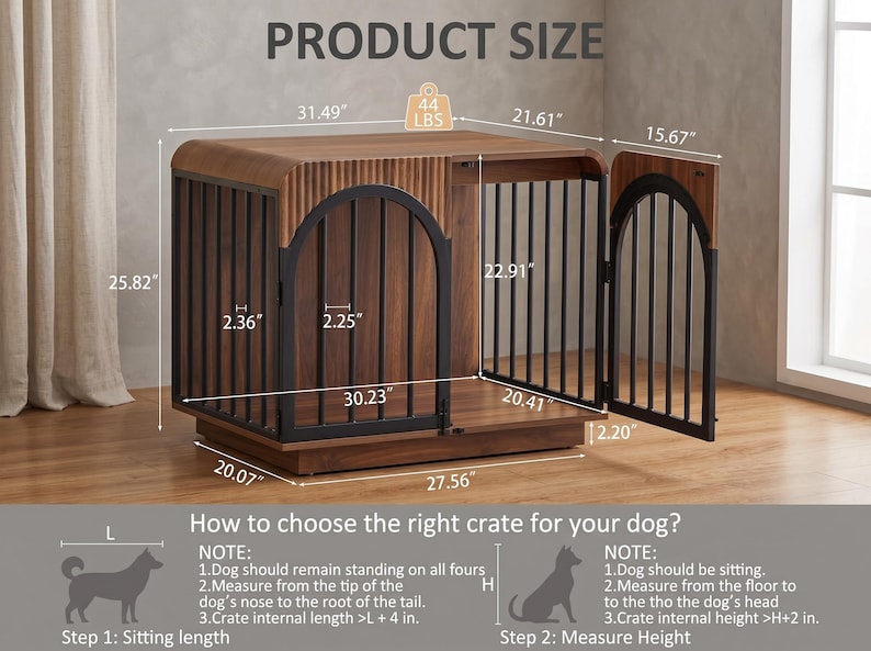 Mid-Century Modern Dog Crate Furniture, Fluted Wooden Pet Kennel, Heavy Duty Indoor Dog House, Decorative End Table for Small to Medium Dogs image 4