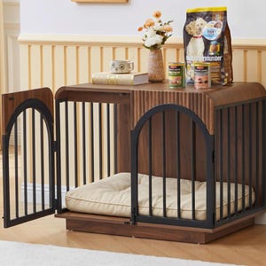 Mid-Century Modern Dog Crate Furniture, Fluted Wooden Pet Kennel, Heavy Duty Indoor Dog House, Decorative End Table for Small to Medium Dogs image 8