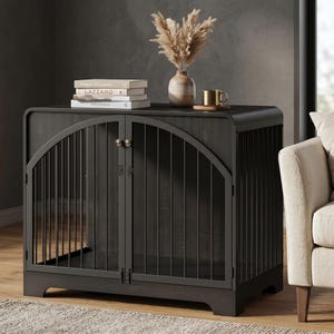 Farmhouse Dog Crate Furniture, Wooden Pet Kennel End Table, Decorative Indoor Dog House, Chewproof Small Dog Enclosure, Rustic Pet Decor