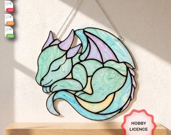 Sleeping Dragon Stained Glass Pattern, Fantasy Dragon Pattern PDF, Diy Modern Art Instant Download