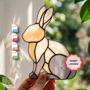 Rabbit Stained Glass Pattern PDF PNG SVG, Bunny Suncatcher, Woodland Animal Art,
