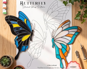Butterfly Stained Glass Sun Catcher Printable Pattern,  Butterfly Suncatcher, Beginner Stained Glass Patterns, Digital Download