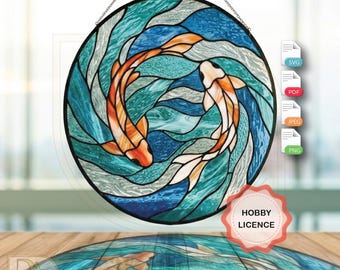 Koi Fisch Glas Suncatcher, Koi Fisch Glasmalerei, Zwei Fische Yin Yang Design, Koi Fisch Deko, DIY Glaskunst Projekt