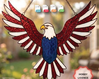 Buntglasmuster des amerikanischen Adlers, Adler-Glasmalereimuster, amerikanische Flagge Suncatcher, DIY PDF (digitaler Download)