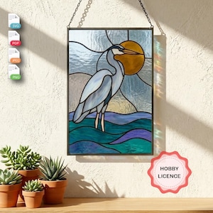 Blue Heron Stained Glass Pattern Digital Download, Hobby License Printable Template, Bird Suncatcher, Beginner Project