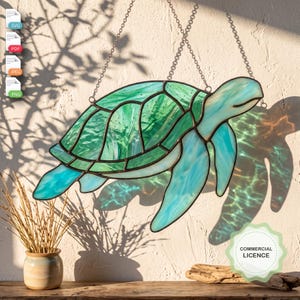 Sea Turtle Stained Glass Sun Catcher Printable Pattern, DIY Suncatcher, Digital Download, Commercial License